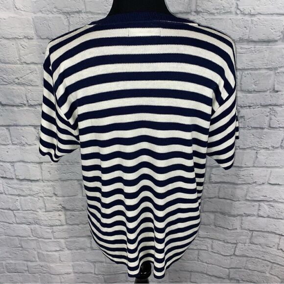 Sag Harbor white w/blue stripe scoopneck short sleeve top women sz large - Picture 10 of 10